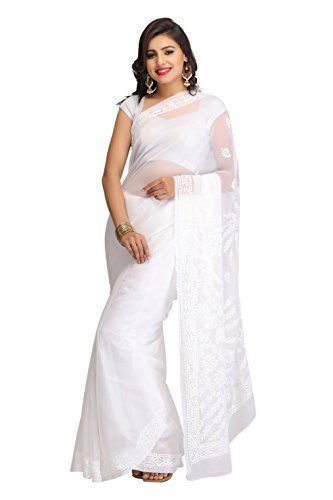 Ada Hand Embroidered Lucknow Chikankari Ethnic Wear Georgette Saree with Blouse Piece for Women - Saree2590