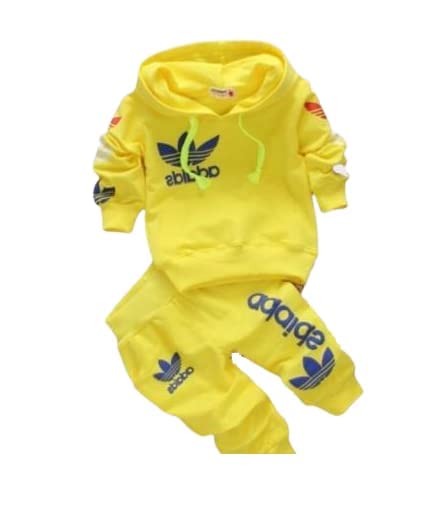 Ameeha Kidswear Cotton Full Sleeve Hooded Cap T-shirt With Pant Clothing Set for boys & Girls (6-12 Month, Yellow)