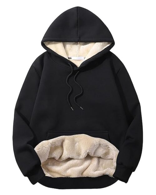BLACKSTEP Casual Fleece Sherpa Fur Lined Hoodie Winter Warm Pullover Hooded Sweatshirt