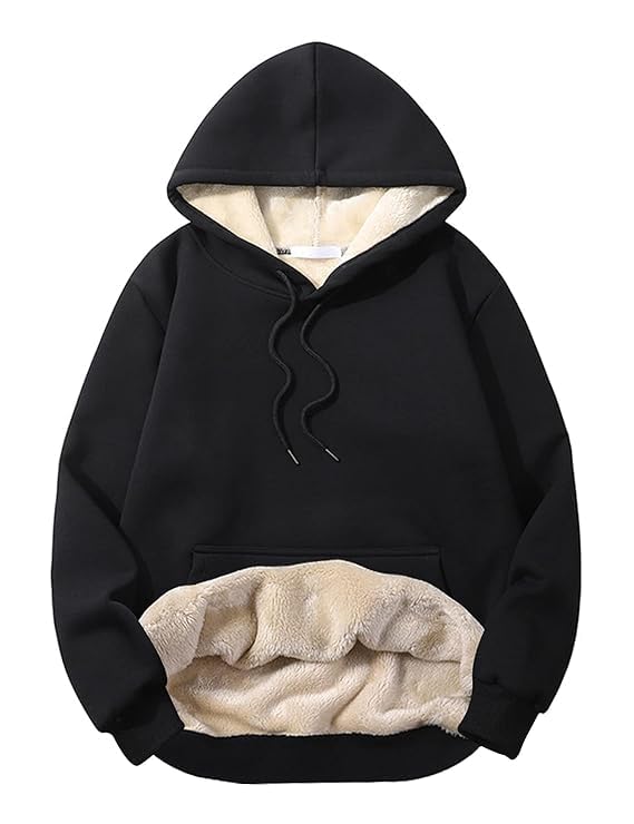 BLACKSTEP Casual Fleece Sherpa Fur Lined Hoodie Winter Warm Pullover Hooded Sweatshirt