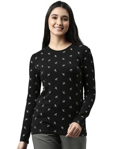 Enamor E257 Quick Dry 4 Way Stretch Antimicrobial Slim Fit Cotton Long Sleeve Crew Neck T-Shirt for Women