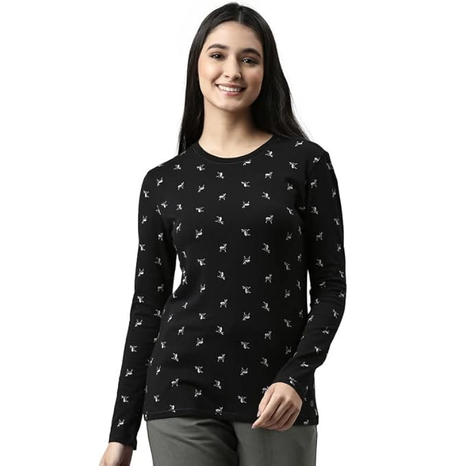 Enamor E257 Quick Dry 4 Way Stretch Antimicrobial Slim Fit Cotton Long Sleeve Crew Neck T-Shirt for Women