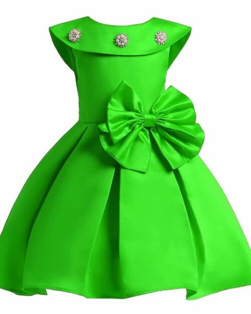 Ripening Baby Girls Satin Stylish Princess Dress Pretty Knee Length Green Kidswear A-Line Birthday Frock
