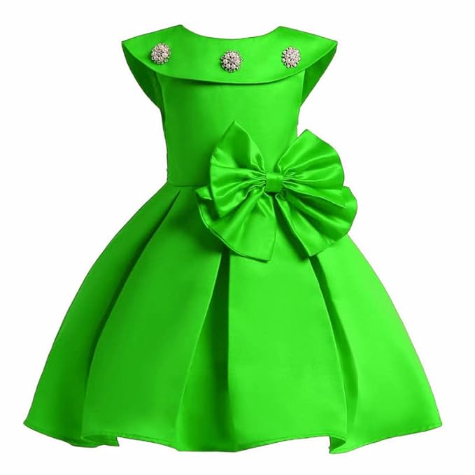 Ripening Baby Girls Satin Stylish Princess Dress Pretty Knee Length Green Kidswear A-Line Birthday Frock