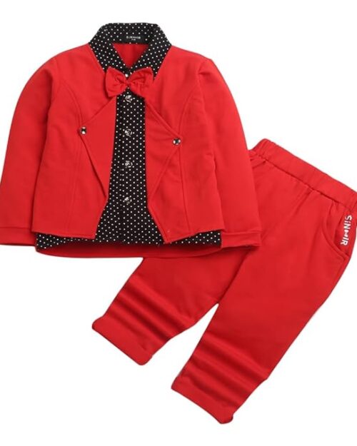 Hopscotch Boys Gray Polka Dot Print Shirt and Pants Set with Bow
