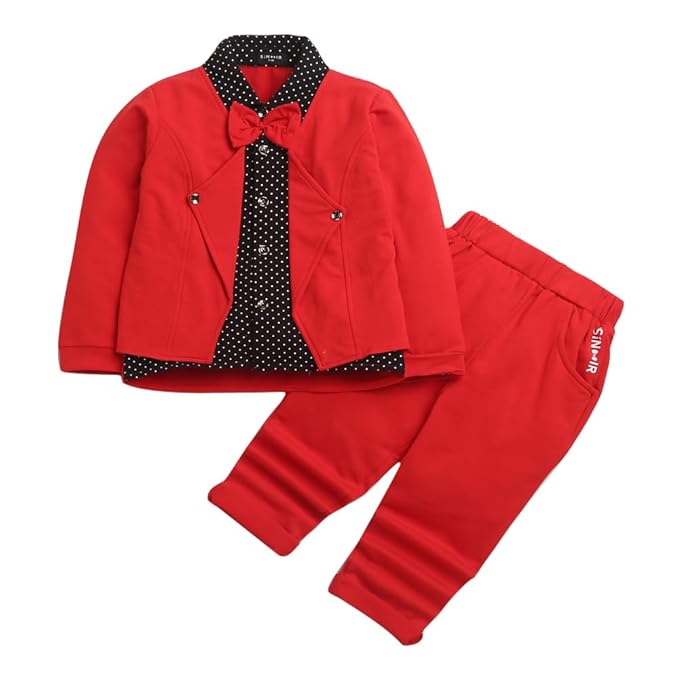 Hopscotch Boys Gray Polka Dot Print Shirt and Pants Set with Bow