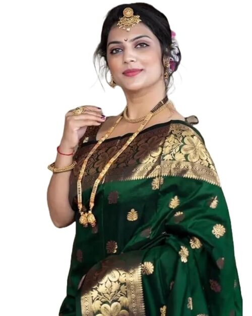 Yashika Women's Zari Woven Cotton Silk Jacquard Saree With Unstitched Blouse Material