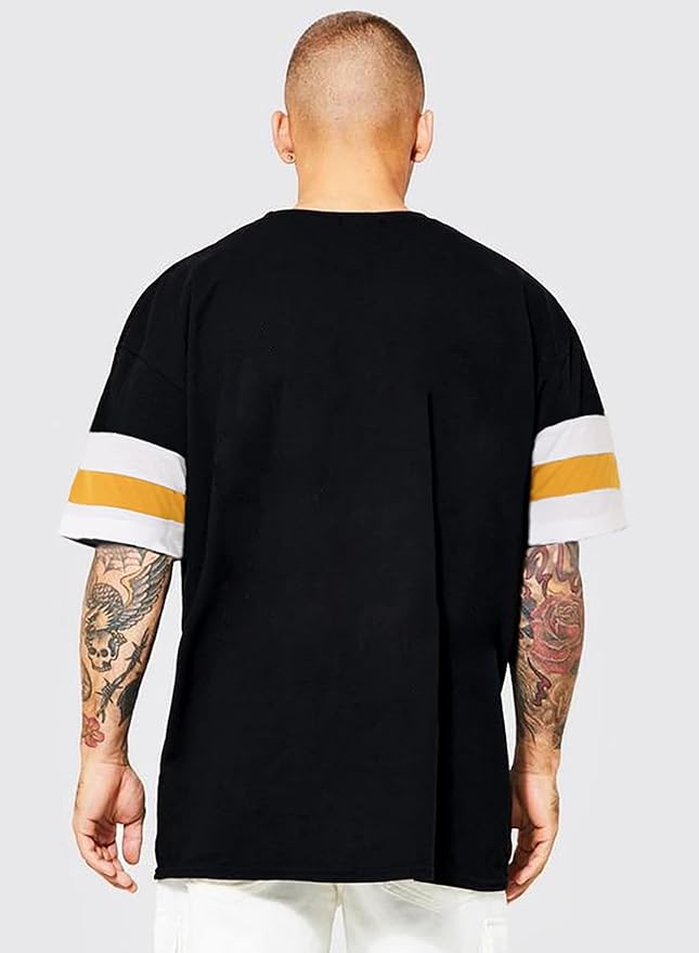 LEOTUDE Men's Cottoblend Half Sleeve Printed Oversized Drop Shoulder T-Shirt (Black Color) - Image 2