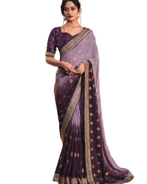 SIRIL Women's Lace & Foil Printed Georgette Saree with Unstitched Blouse Piece