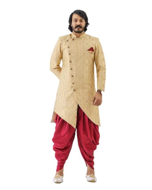 Amzira Brand Boy Mens Sherwani Indo Western Style Full Sleeve Round Neck Dhoti Kurta Dress Set