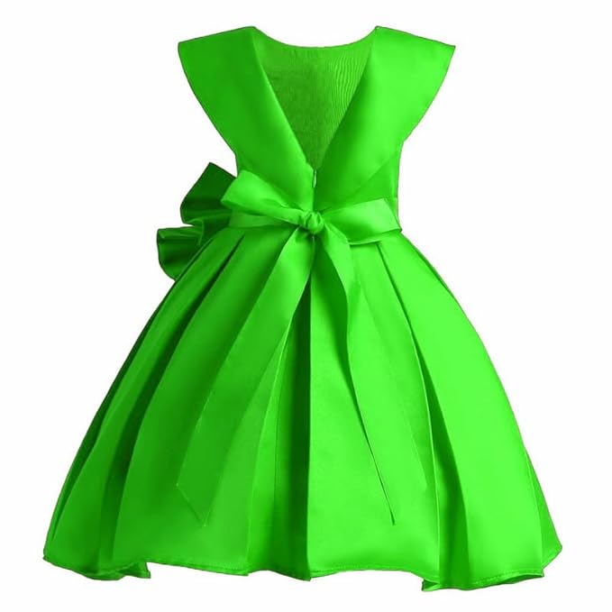 Ripening Baby Girls Satin Stylish Princess Dress Pretty Knee Length Green Kidswear A-Line Birthday Frock - Image 3