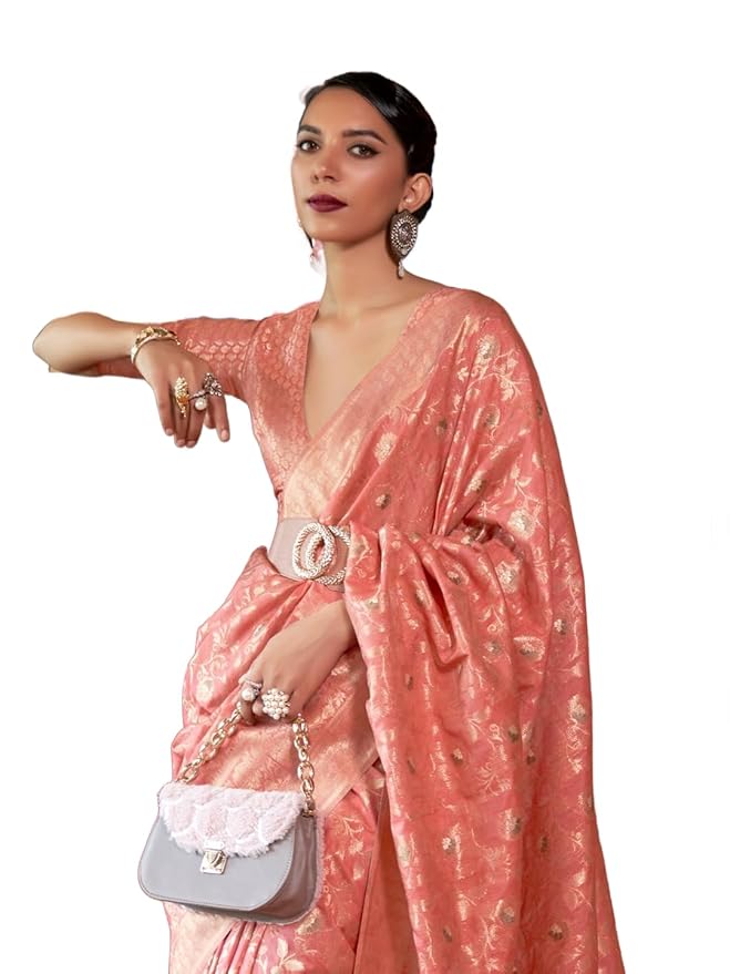 SWORNOF Women's kanjivaram banarasi silk saree Zari Woven for festival Wedding silk with rich pallu Design sarees for women with Unstitched blouse piece