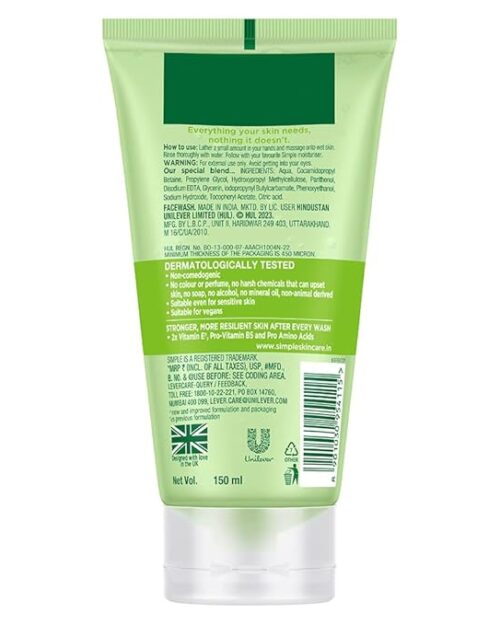 Simple Kind To Skin Refreshing Face Wash 150 ml | 100% soap-free gentle cleanser for sensitive, dry & oily skin, for women & men