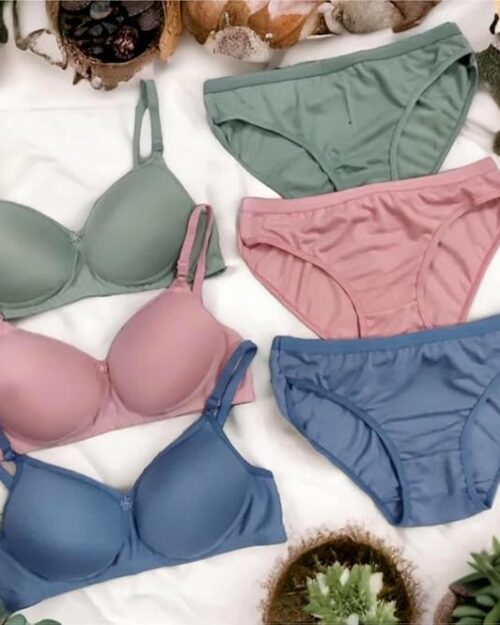 LUZWE Cotton Padded Bra & Panty Set for Women Lingerie Set Multi Combo Pack of 3
