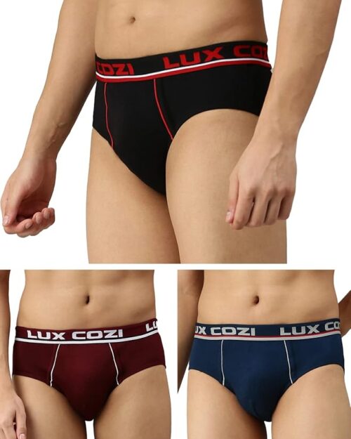 Lux Cozi Men's 100% Cotton Brief (Pack of 3) (Color & Prints May Vary)
