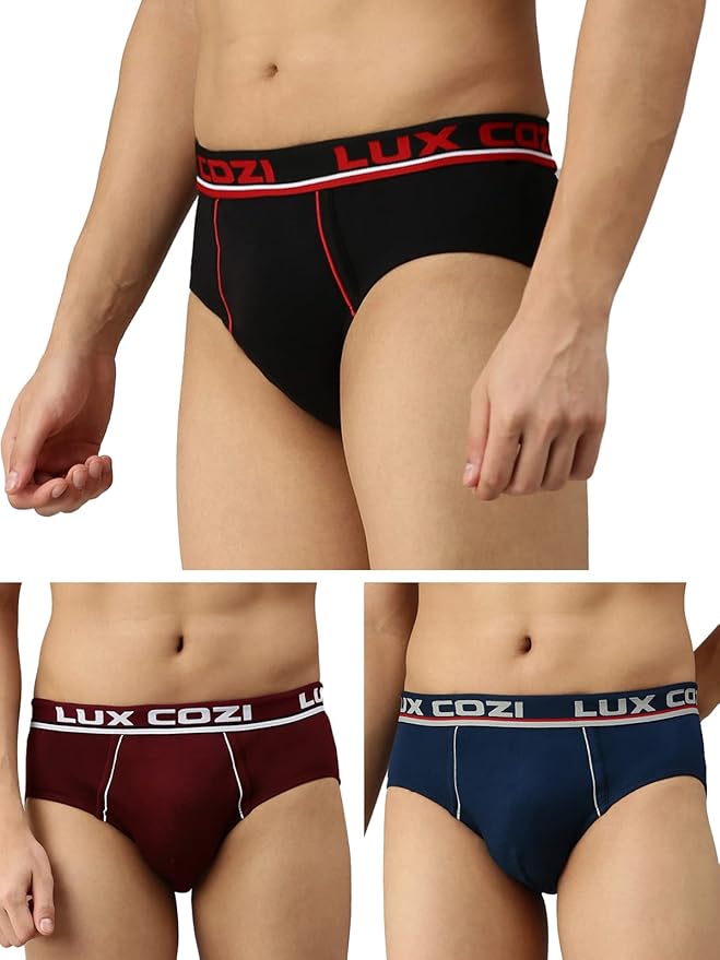 Lux Cozi Men's 100% Cotton Brief (Pack of 3) (Color & Prints May Vary)