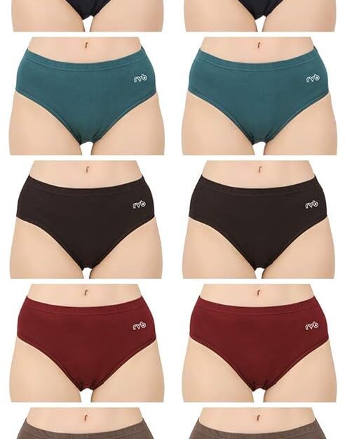 RVB Fashions Womens Cotton Panty (Pack of 10), Plain, Assorted Colour, Inner ElasticMaterial composition100% Combed Cotton Rise styleLow Care instructionsMachine or Hand Wash, Dry in Shade PatternSolid Number of items10 Material typeCotton Country of OriginIndia