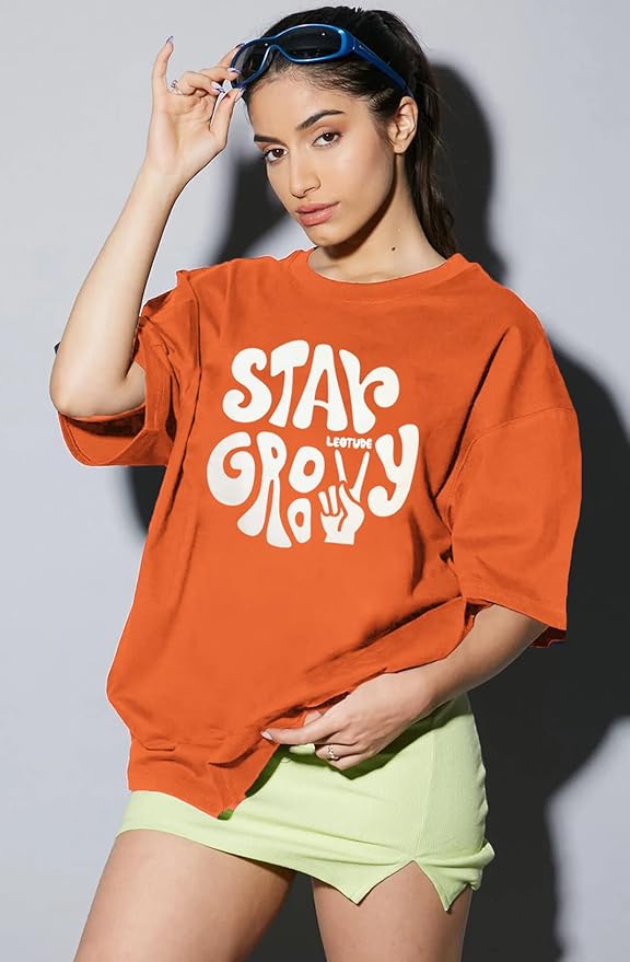 LEOTUDE Women's Oversized Cottonblend Half Sleeve Round Neck Longline Drop Shoulder, Colorful Printed Combo T-Shirt (Pack of 3)