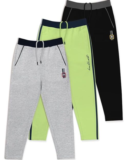 HELLCAT Boys Regular Fit Blended Cotton Stylish Track Pants - Pack of 3