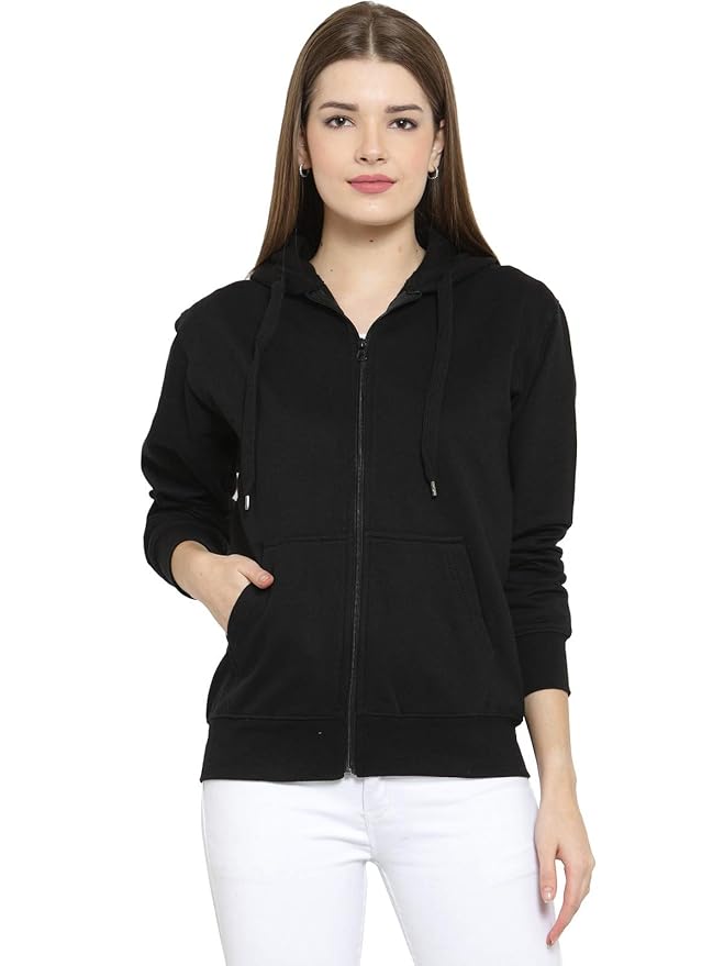 Scott International Women's Solid Cotton Hoodies, Trendy & Comfortable Regular Fit Sweatshirts, Stylish Winter Wear with Hood & Pockets, Fashionable Hooded Sweatshirts (Black, X_Large)