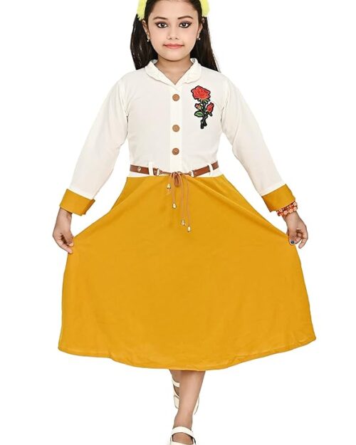 Fashion Kidswear Cotton Top and Jeans for Girls | (Rose_Mustard_5-6 Years)