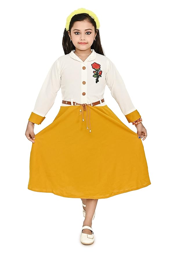 Fashion Kidswear Cotton Top and Jeans for Girls | (Rose_Mustard_5-6 Years)