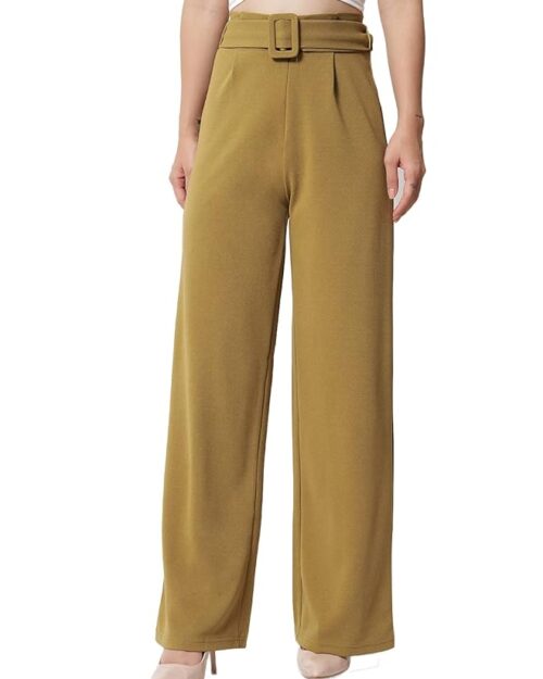 KOTTY Women's High Rise Viscose Rayon Relaxed Fit Korean Trousers