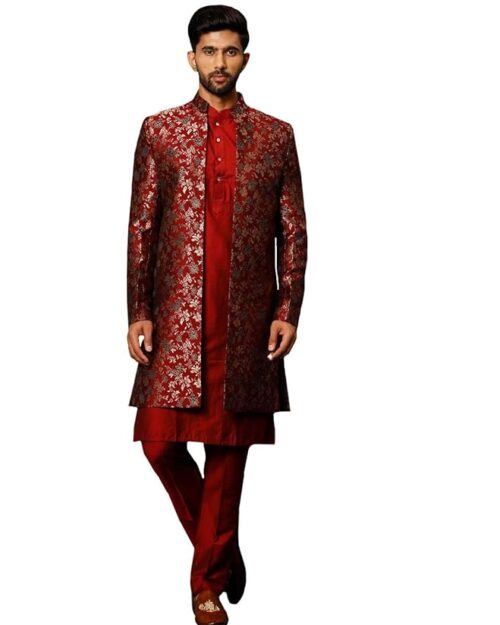 VASTRAMAY Men's Rayon Viscose Casual Style Sherwani Kurta Pant Set