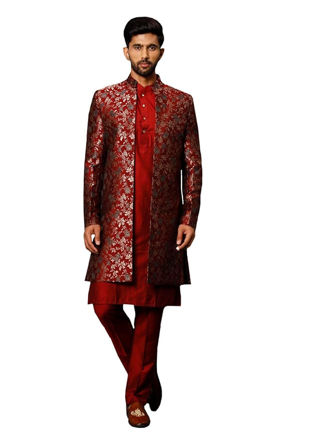 VASTRAMAY Men's Rayon Viscose Casual Style Sherwani Kurta Pant Set