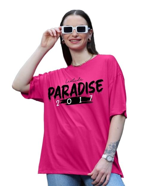 LEOTUDE Women Cottonblend Half Sleeve Oversized Regular Fit T-Shirts