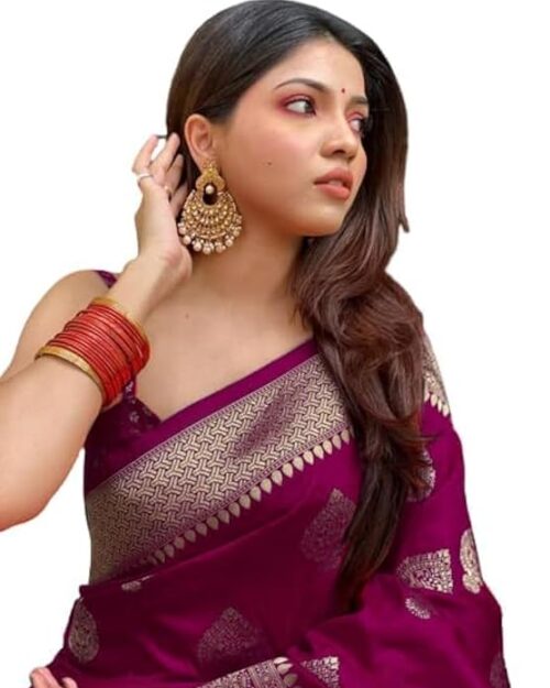 C J Enterprise Women's Kanjivaram Art Silk Saree Soft Banarasi Style Sari With Blouse Piece For Wedding (Pari122-51)