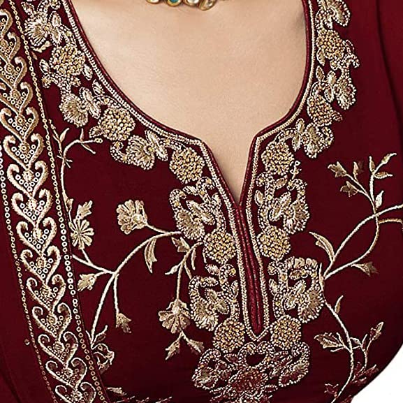 Miss Ethnik Women's Faux Georgette Semi Stitched Top With Stitched Faux Georgette Bottom and Faux Georgette Dupatta Embroidered Straight Kurta Dress Material (Kurta Palazzo Set) - Image 3