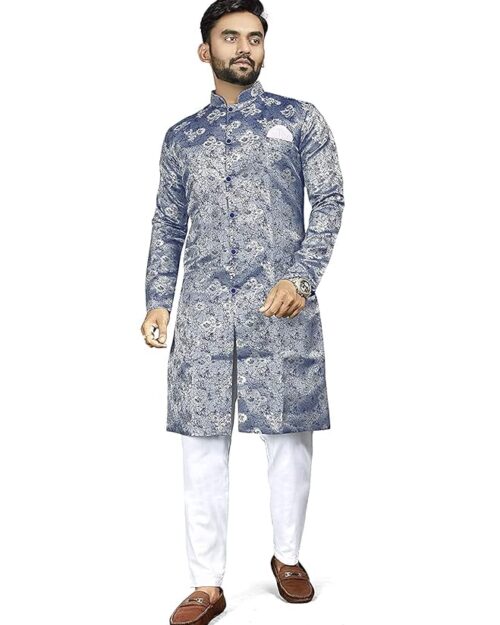 Amzira Indo Western Blue Sherwani Set For Men