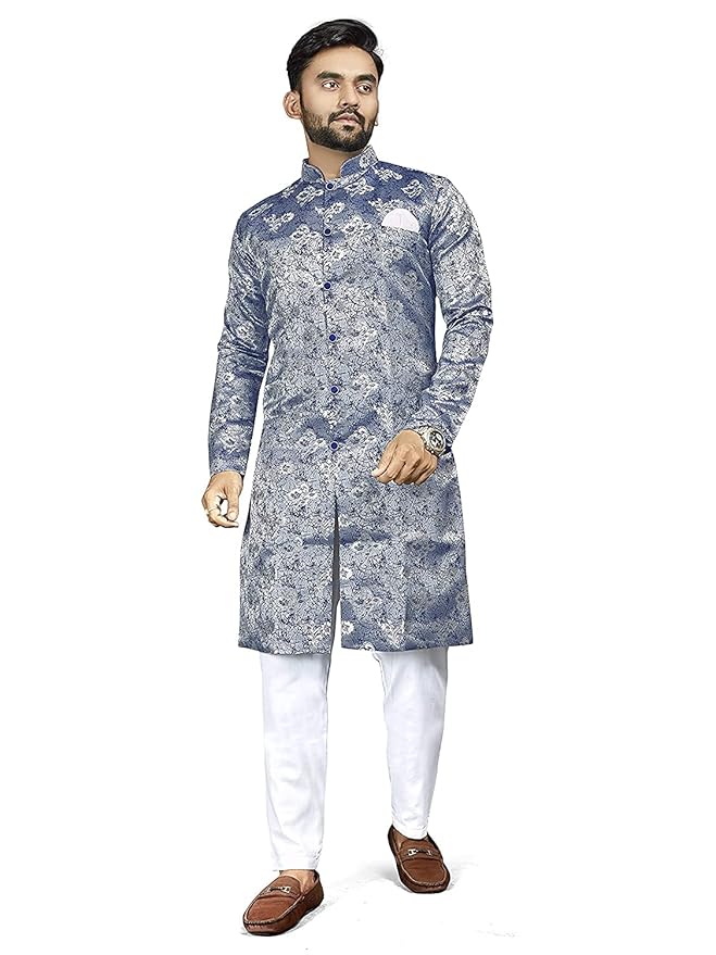 Amzira Indo Western Blue Sherwani Set For Men