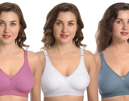 MiEstilo Essential Elegance Lingerie Set Full Coverage Non-Padded T-Shirt Bra and Matching Hipster Panty (Pack of 4; Green::Gold::Cream::Baby Blue)