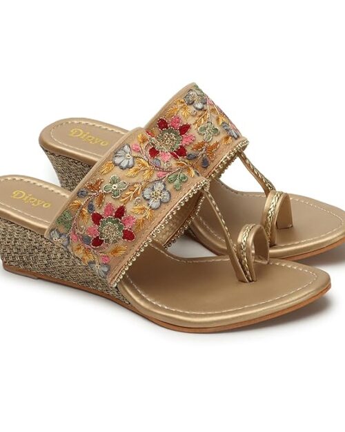 DIPYO Fancy Wedding Embroidery Wedges Heel Sandal For Women & Girls | Stylish Embellished Wedding Footwear Sandals