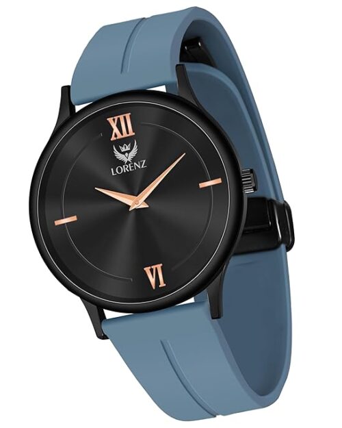 LORENZ Silicone Slim Case Analog Watch With Blue Magnetic Lock Strap|Watch For Men & Women| Mk-4072R