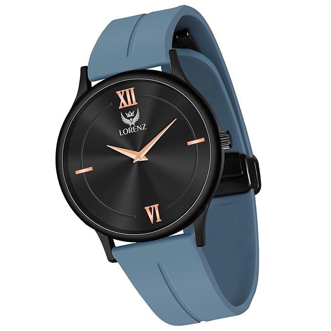 LORENZ Silicone Slim Case Analog Watch With Blue Magnetic Lock Strap|Watch For Men & Women| Mk-4072R