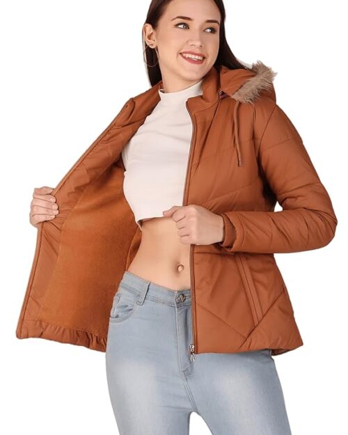 Brazo Girls and Women's Puffer Regular Fit Bomber Jacket For Winter Wear | Hooded Neck | Full Sleeve | Zipper | Casual Jacket For Woman & Girl | Western Stylish Jacket For Women