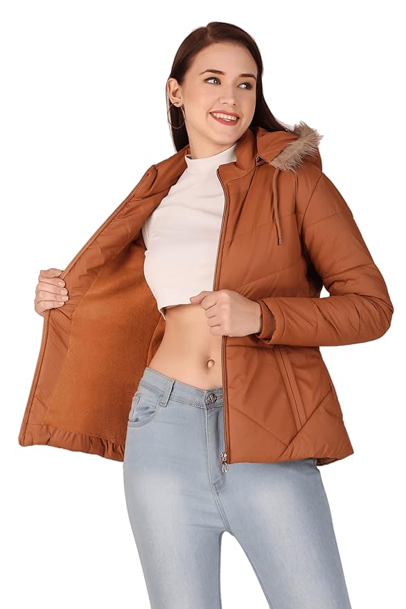 Brazo Girls and Women's Puffer Regular Fit Bomber Jacket For Winter Wear | Hooded Neck | Full Sleeve | Zipper | Casual Jacket For Woman & Girl | Western Stylish Jacket For Women