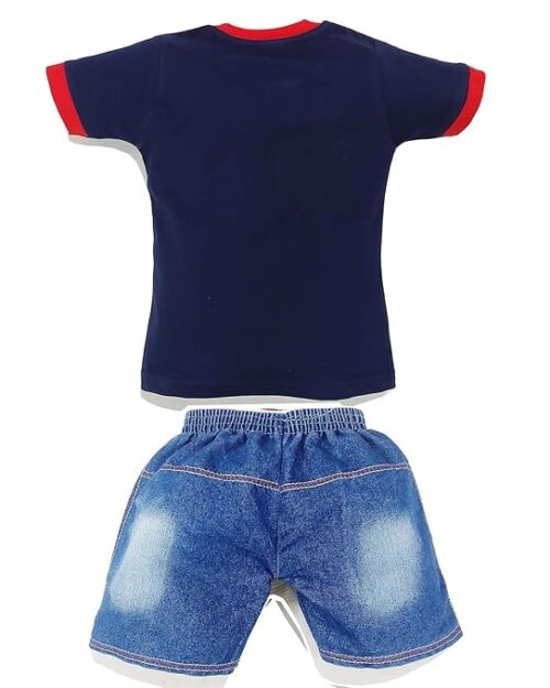 JUSFAB Infant wear Printed Kidswear Baby Boy Girl Clothes Navy Blue Tshirt Top Denim Pants Combo for 18-24 Months MLMD-NVY