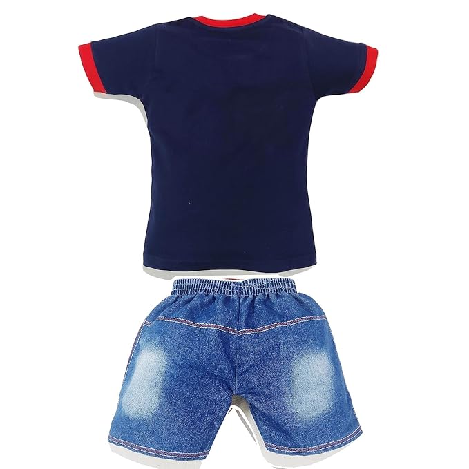 JUSFAB Infant wear Printed Kidswear Baby Boy Girl Clothes Navy Blue Tshirt Top Denim Pants Combo for 18-24 Months MLMD-NVY