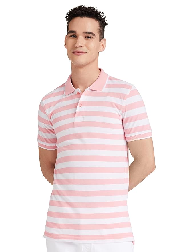 Symbol Men's Cotton Rich Striped Polo T Shirt | Collar Tshirts | Half Sleeves-Regular Fit