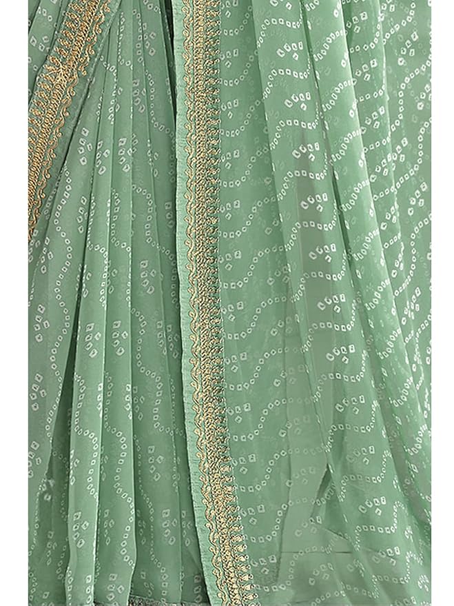 SIRIL Women's Bandhani Printed Embroidery Lace Georgette Saree with Unstitched Blouse Piece - Image 2