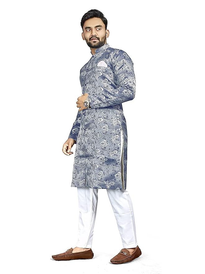 Amzira Indo Western Blue Sherwani Set For Men - Image 2