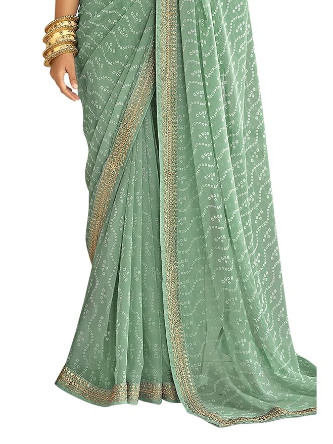 SIRIL Women's Bandhani Printed Embroidery Lace Georgette Saree with Unstitched Blouse Piece - Image 4