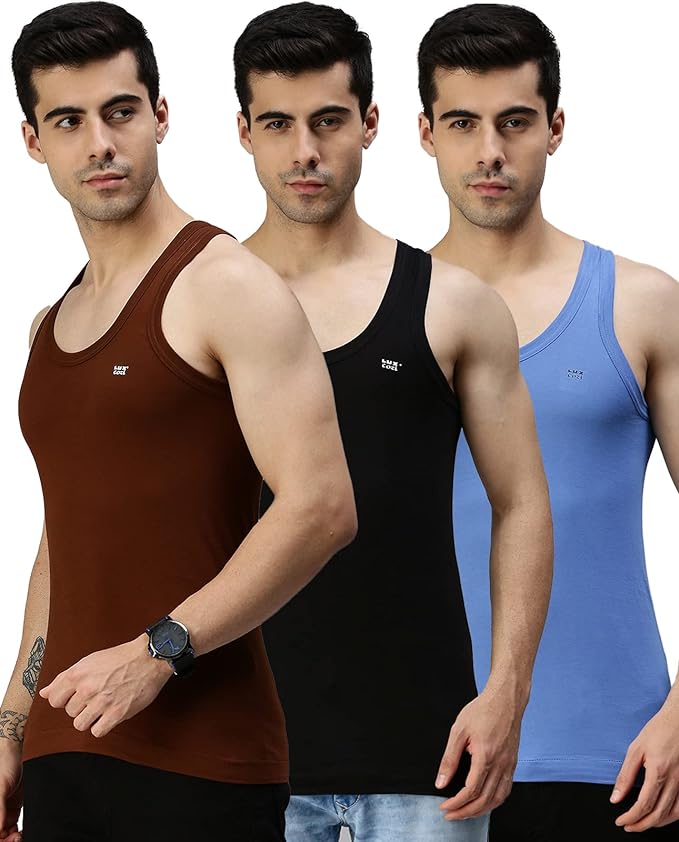 Lux Cozi Men's 100% Cotton Vest| Vest for Men | Pack of 3 | Color May Vary
