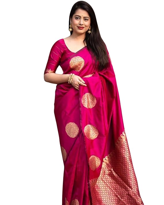 C J Enterprise Womens Pure Banarasi Soft Silk Saree Kanjivaram Style Sarees With Blouse Piece For Wedding (KeriGola-51)