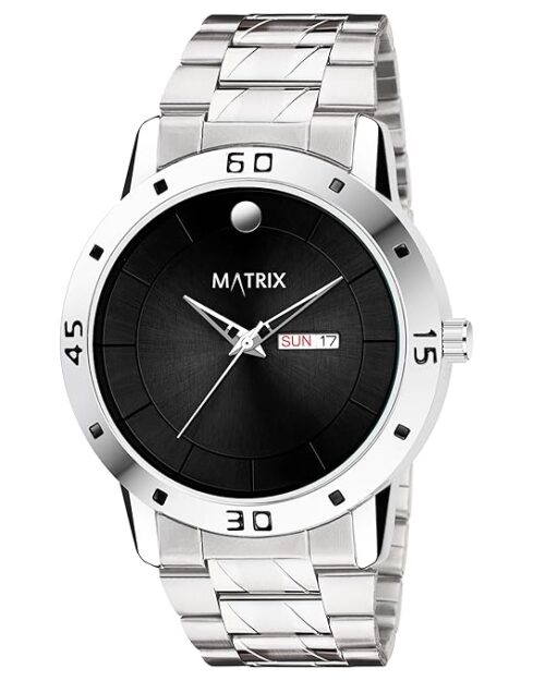 Matrix Minimalistic Blue, Black & Teal Dial, Day & Date Functioning, Stainless Steel Strap Analog Watch for Men & Women
