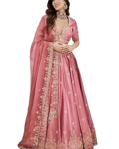 TRENDMALLS Women's Embroidery Sequence Work Semi-Stitched Bridal Lehenga Choli with Dupatta For Women(New-Bridal-Latest-Wedding-Lehenga-Free size)